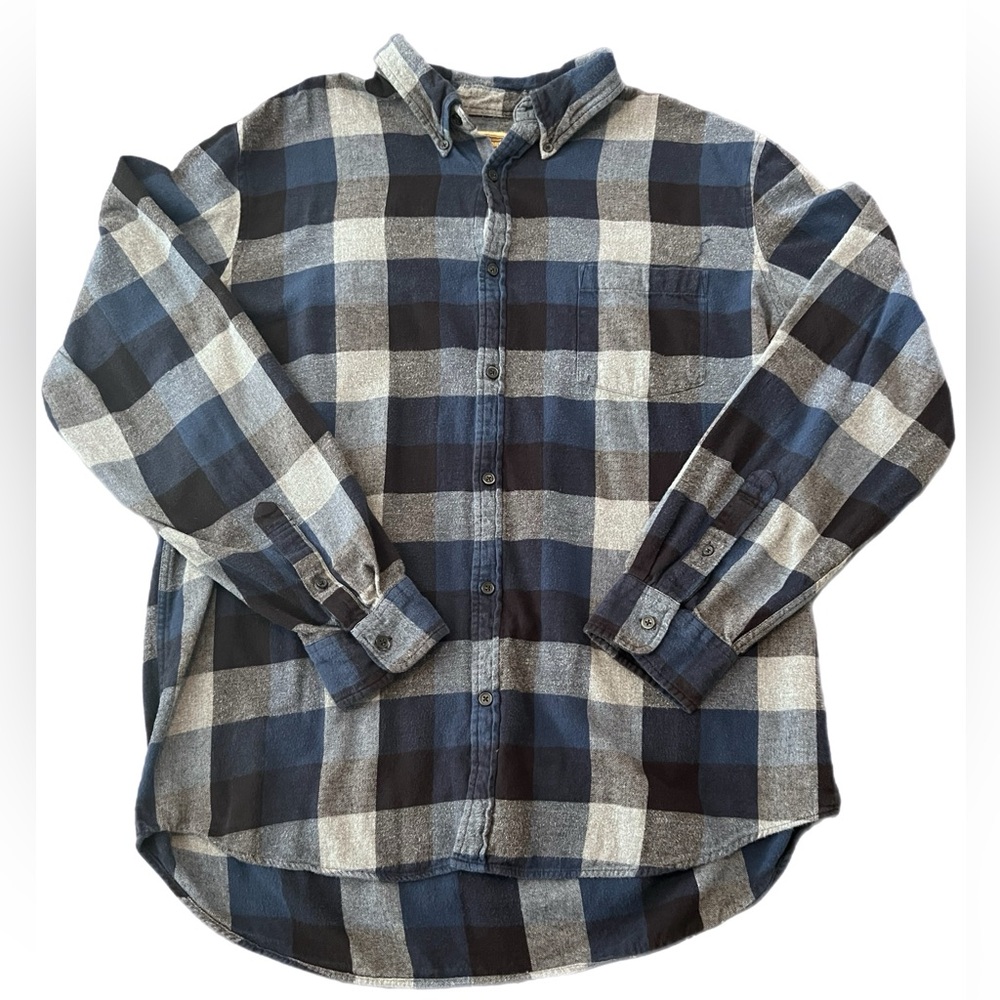 The Foundry Supply Co. Blue and Gray Plaid Flannel Shirt